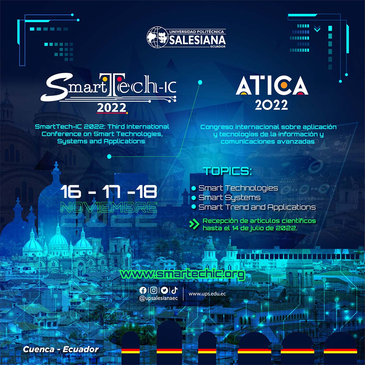 Afiche del Congreso Internacional SmartTech-IC y ATICA 2022